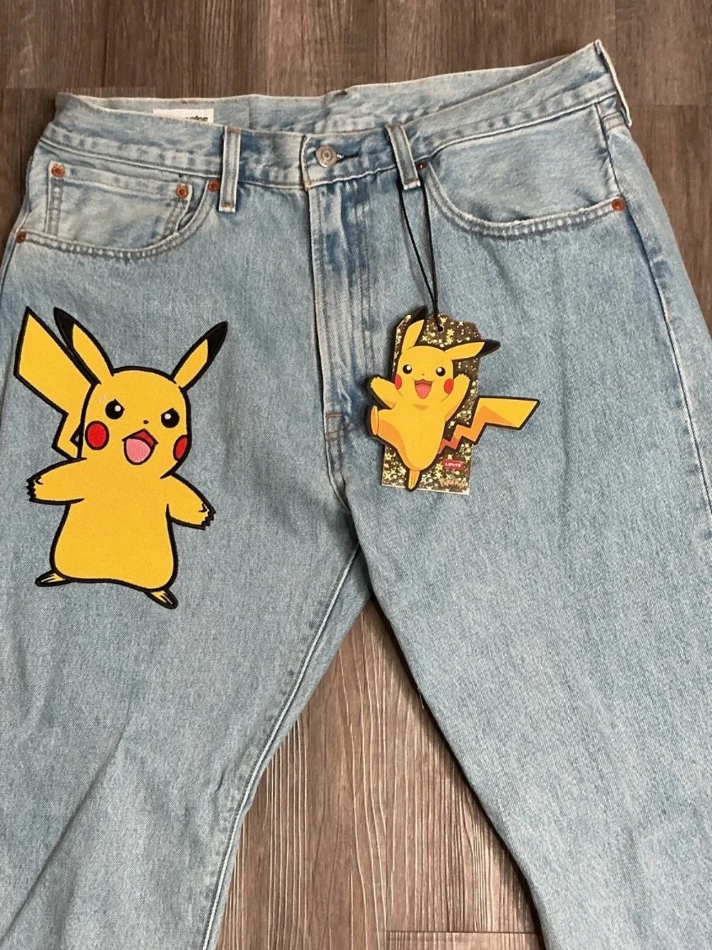 Levi's Light Blue Straight Jeans with Yellow Pikachu Patch